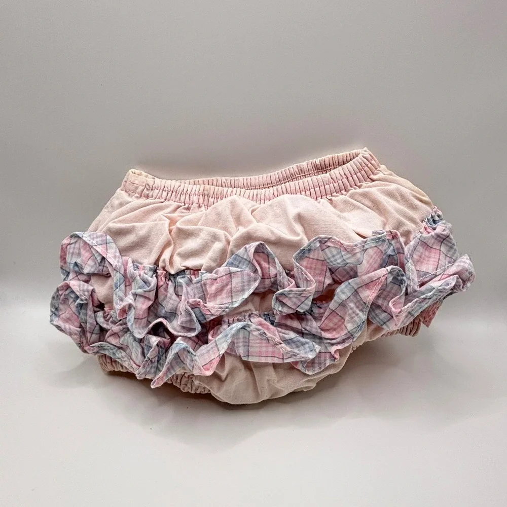 Vintage Baby Bloomers Diaper Covers Set Pink Gingham Ruffled Plaid 3pc Bundle